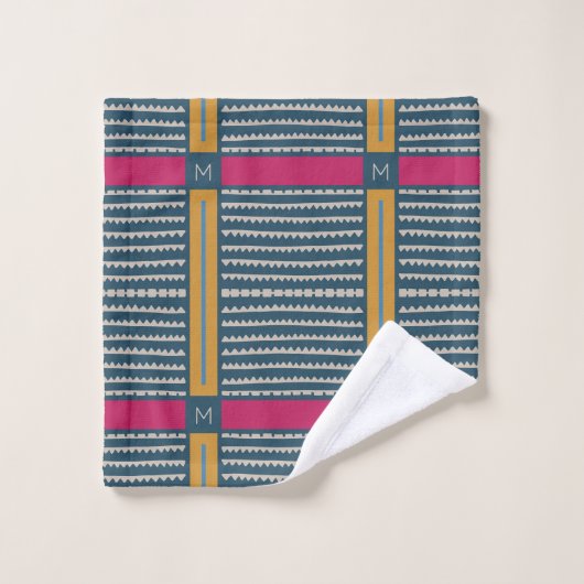 Modern Boho Ethnic Geometric Multi Aquamarin Badhandtuch Set (Waschlappen)