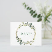 Modern Boho Eucalyptus Wreath Frame Wedding RSVP Postkarte (Stehend Vorderseite)