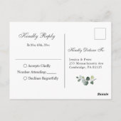 Modern Boho Eucalyptus Wreath Frame Wedding RSVP Postkarte (Rückseite)