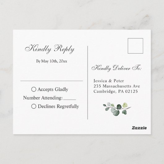 Modern Boho Eucalyptus Wreath Frame Wedding RSVP Postkarte (Rückseite)