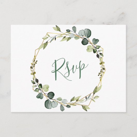 Modern Boho Eucalyptus Wreath Frame Wedding RSVP Postkarte (Vorderseite)