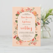 Modern Boho fall terracotta blush floral wedding Einladung (Stehend Vorderseite)