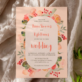 Modern Boho fall terracotta blush floral wedding Einladung