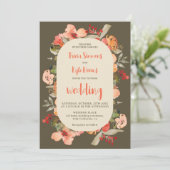 Modern Boho fall terracotta green floral wedding Einladung (Stehend Vorderseite)