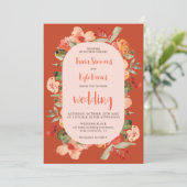 Modern Boho fall terracotta script floral wedding Einladung (Stehend Vorderseite)