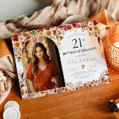 Modern Boho Floral 21. Geburtstag Foto Einladung