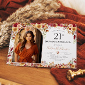 Modern Boho Floral 21. Geburtstag Foto Einladung