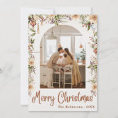 Modern Boho Floral Arch Frohe Weihnachten 1 Foto Einladung (Vorderseite)