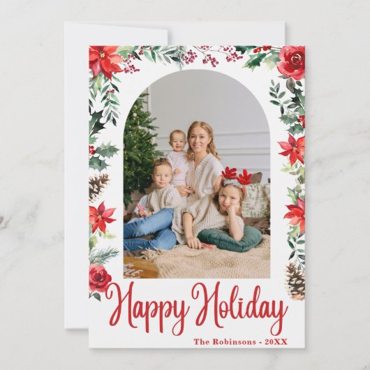 Modern Boho Floral Arch Frohe Weihnachten 1 Foto Einladung (Vorderseite)