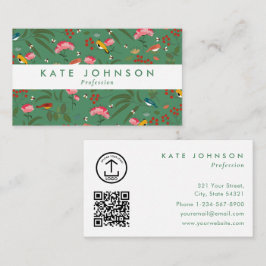 Modern Boho Floral Birds Pink Green Colorful  Visitenkarte