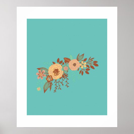 Modern Boho Floral Blue Poster (Vorne)