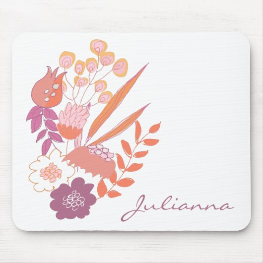 Modern Boho Floral Bouquet Illustration Name Mousepad (Vorne)