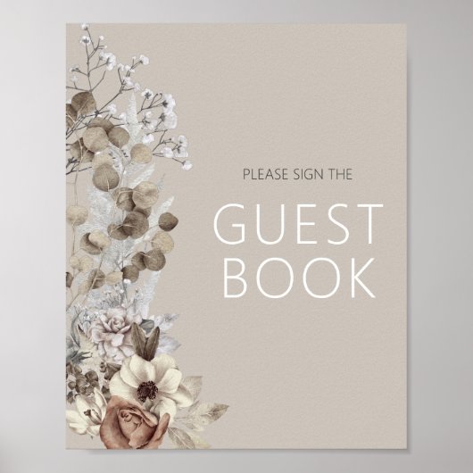 Modern Boho Floral Brautparty Signage Gästebuch (Vorne)