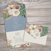 Modern Boho Floral Dusty Blue Wedding All In One Einladung