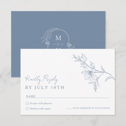 Modern Boho Floral Dusty Blue Wedding RSVP Card Karte (Vorne/Hinten)
