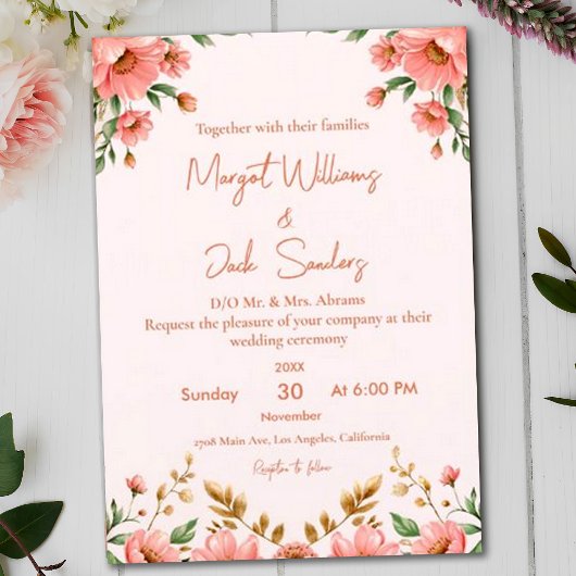 Modern Boho floral Dusty Peach Ivory Wedding Einladung