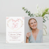 Modern Boho Floral Foto 56. Geburtstagsfeier Einladung (Stehend Vorderseite)