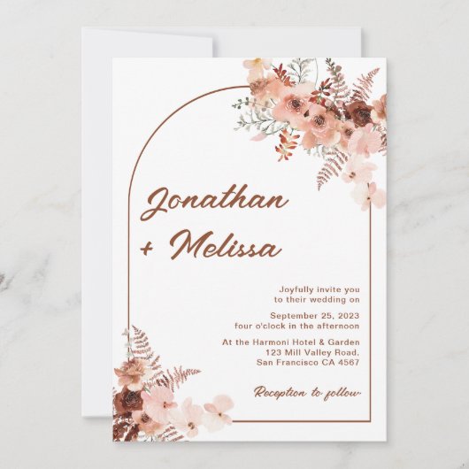 Modern Boho Floral Foto Locarno Einladung (Vorderseite)