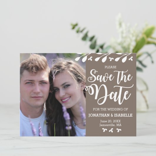 Modern Boho Floral Foto Save the Date Card Einladung (Stehend Vorderseite)