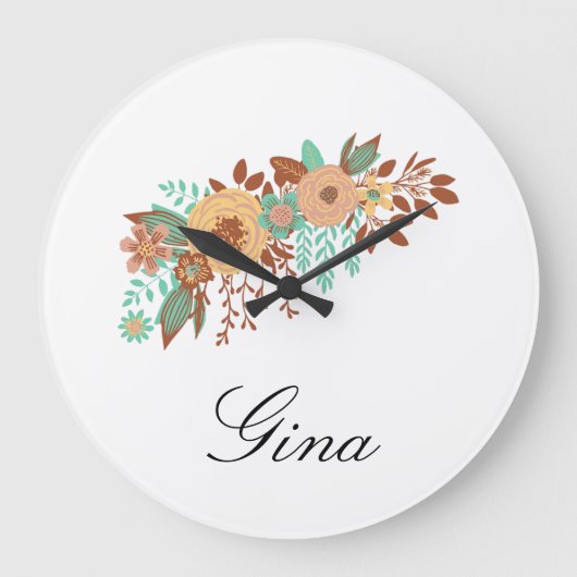 Modern Boho Floral Große Wanduhr (Vorderseite)