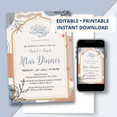Modern Boho Floral Iftar Dinner Ramadan Invitation Einladung