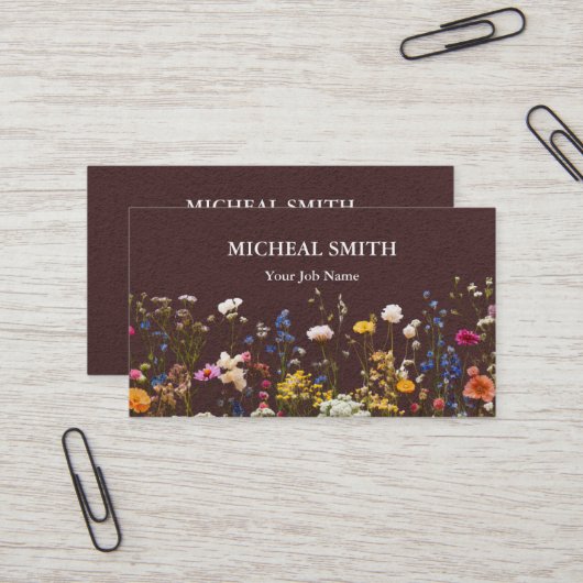 Modern Boho Floral Kraft  Visitenkarte (Vorderseite/Rückseite Beispiel)