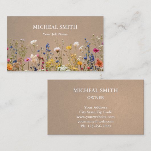Modern Boho Floral Kraft Visitenkarte (Vorne/Hinten)
