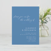 Modern Boho Floral Line Art Blue Script Hochzeit Einladung (Stehend Vorderseite)