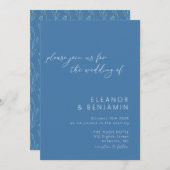 Modern Boho Floral Line Art Blue Script Hochzeit Einladung (Vorne/Hinten)