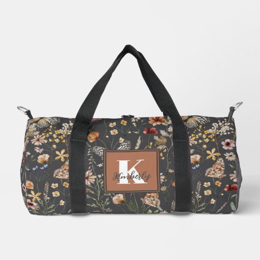 Modern Boho Floral Monogram Name Duffle Bag (Vorderseite)