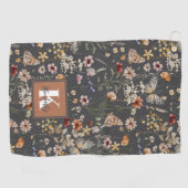 Modern Boho Floral Monogram Name Golfhandtuch (Horizontal)