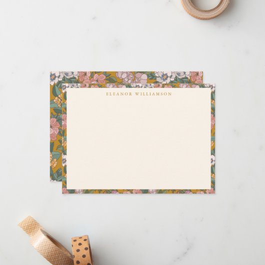 Modern Boho Floral Mustard Yellow Personalisiert Mitteilungskarte (Vorderseite/Rückseite Beispiel)