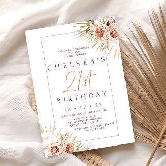 Modern Boho Floral Palm 21. Geburtstag Einladung