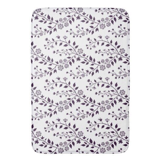 Modern Boho Floral Pattern Plum White Badematte (Vorderseite Vertikal)