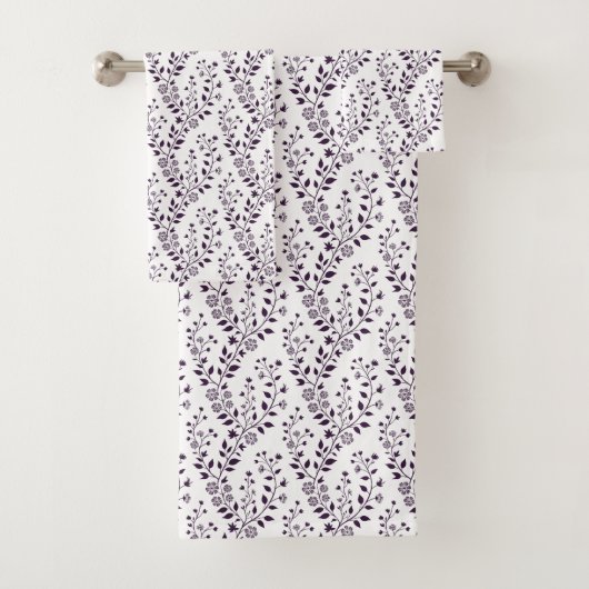 Modern Boho Floral Pattern Plum White Badhandtuch Set (Insitu)