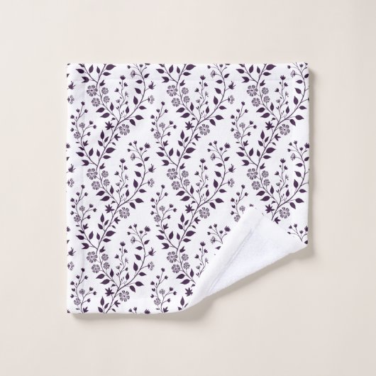 Modern Boho Floral Pattern Plum White Badhandtuch Set (Waschlappen)