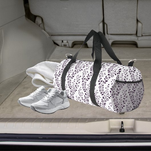 Modern Boho Floral Pattern Plum White Duffle Bag