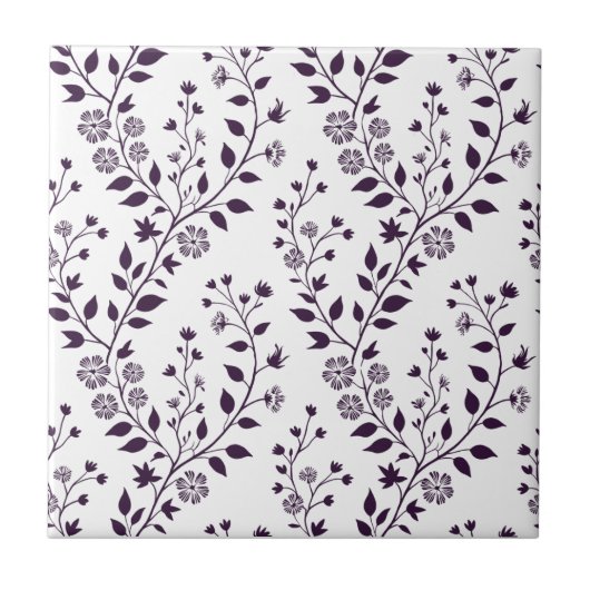 Modern Boho Floral Pattern Plum White Fliese (Vorderseite)