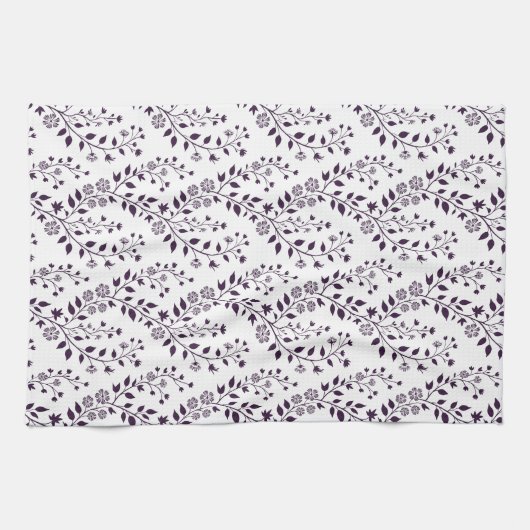 Modern Boho Floral Pattern Plum White Geschirrtuch (Horizontal)