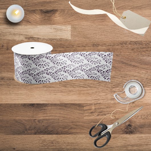 Modern Boho Floral Pattern Plum White Satinband