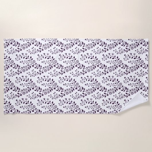 Modern Boho Floral Pattern Plum White Strandtuch (Vorderseite)