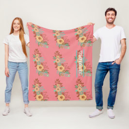 Modern Boho Floral Pink Fleecedecke