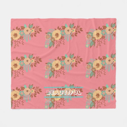 Modern Boho Floral Pink Fleecedecke (Vorderseite (Horizontal))