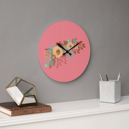 Modern Boho Floral Pink Große Wanduhr (Büro)