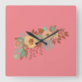 Modern Boho Floral Pink Quadratische Wanduhr (Vorderseite)