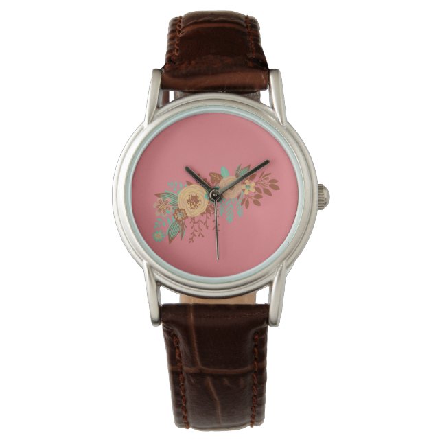 Modern Boho Floral Pink Women's Armbanduhr (Vorderseite)