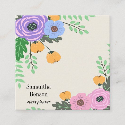 Modern Boho Floral Quadratische Visitenkarte (Vorderseite)
