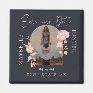 Modern Boho Floral Rose Foto Arch Navy Magnet