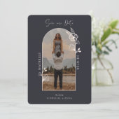 Modern Boho Floral Rose Foto Arch Schwarz Save The Date (Stehend Vorderseite)