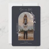 Modern Boho Floral Rose Foto Arch Schwarz Save The Date (Vorderseite)